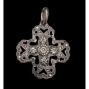 Premier Designs Silver Tone  Kindred Cross Necklace Pendant Heart Cut-outs